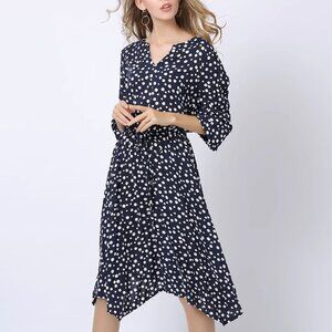 High-end polka dot thin drawstring waist dress silk women wear